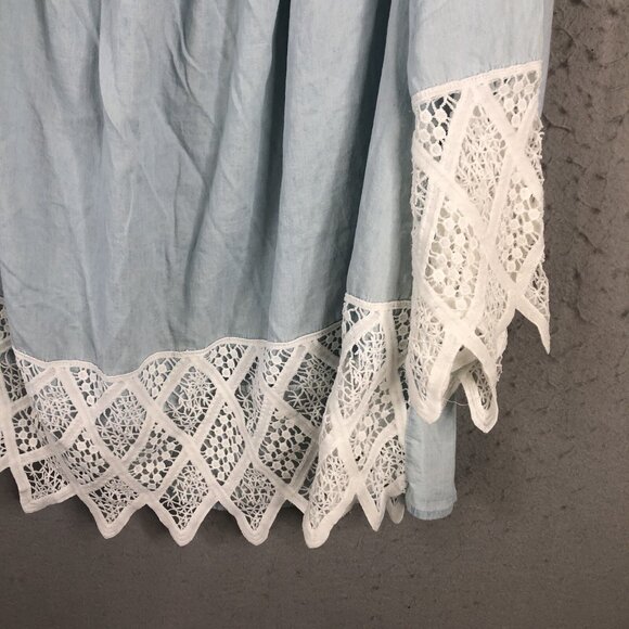 Unique Spectrum Top Womens 2X Plus Size Light Blue Lace Trim Boho Artsy NEW - Picture 10 of 15